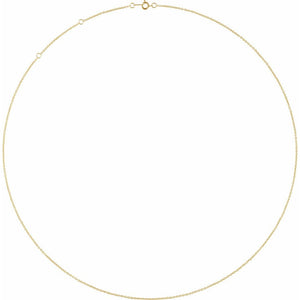 Adjustable 1mm Cable Chain Necklace In 18K Solid Yellow Gold
