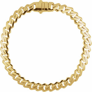 7.4 mm Unisex Monte Carlo Edge Curb Chain Bracelet In 14K Yellow Gold