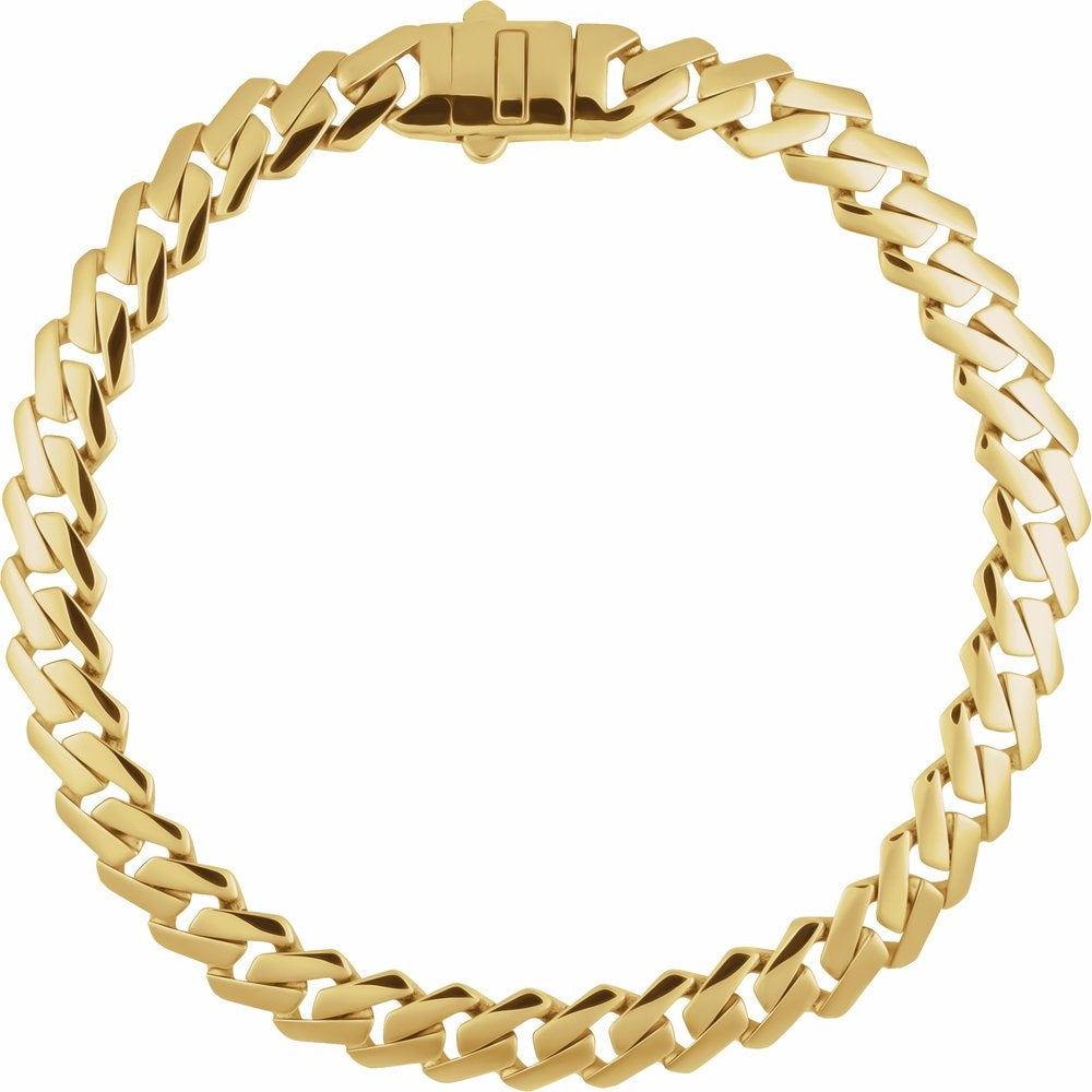 7.4 mm Unisex Monte Carlo Edge Curb Chain Bracelet In 14K Yellow Gold