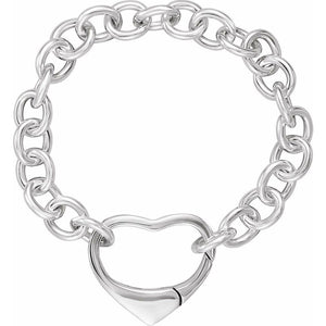 Chunky Statement Heart Charm Bracelet In Solid Sterling Silver