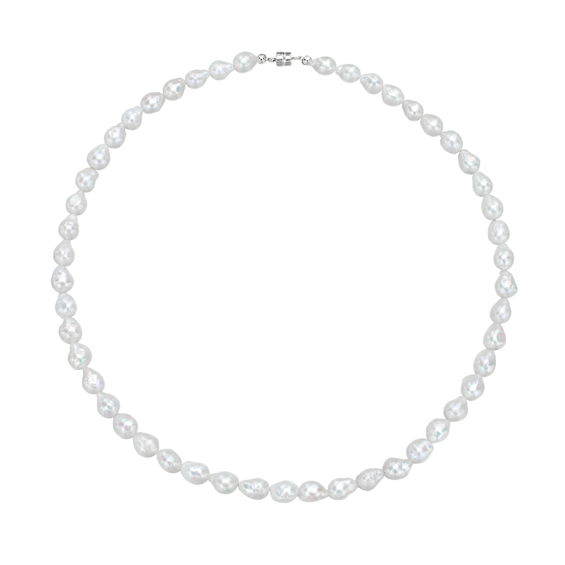 Antibes 16 Inch Minimalist White Baroque Freshwater Pearl Unisex Stretch Necklace ~ Sterling Silver Clasp