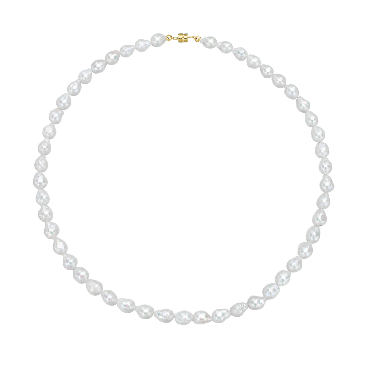 Antibes 14 Inch Minimalist White Baroque Freshwater Pearl Stretch Unisex Choker Necklace ~ Gold Clasp