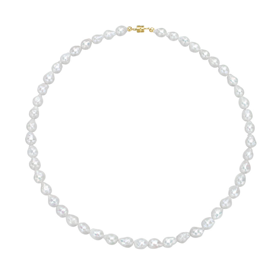 Antibes 16 Inch Minimalist White Baroque Freshwater Pearl Unisex Stretch Necklace ~ Sterling Silver Clasp