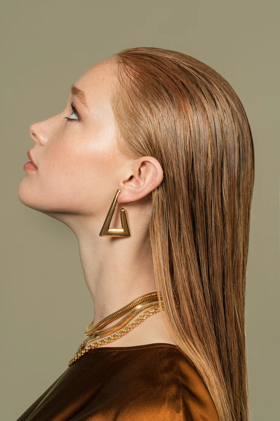 XL Sculptural Triangle Earrings In 18K Yellow Gold