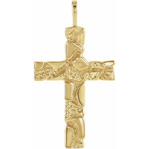 Men's Nugget Cross Pendant In 14K Yellow Gold