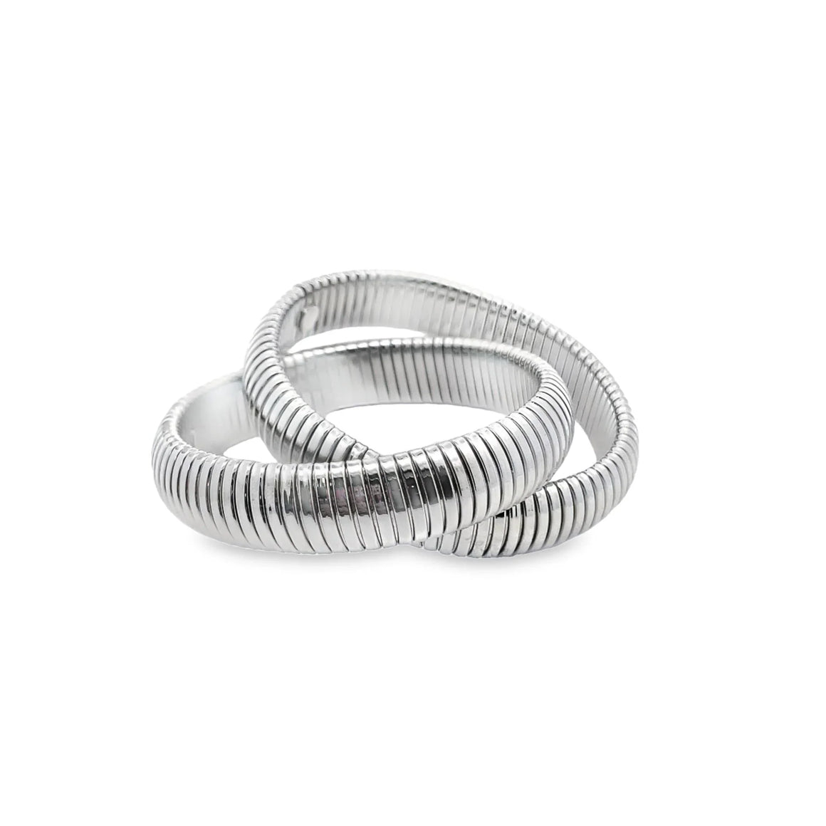 18K Rhodium-Filled Intertwined Wide Snake Bangle Set