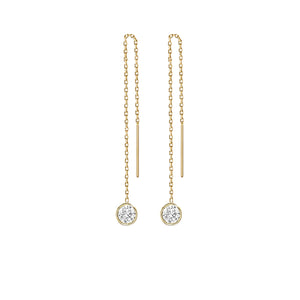 14K Yellow Gold Natural Diamond Bezel Cable Chain Adjustable Long Threader Earrings