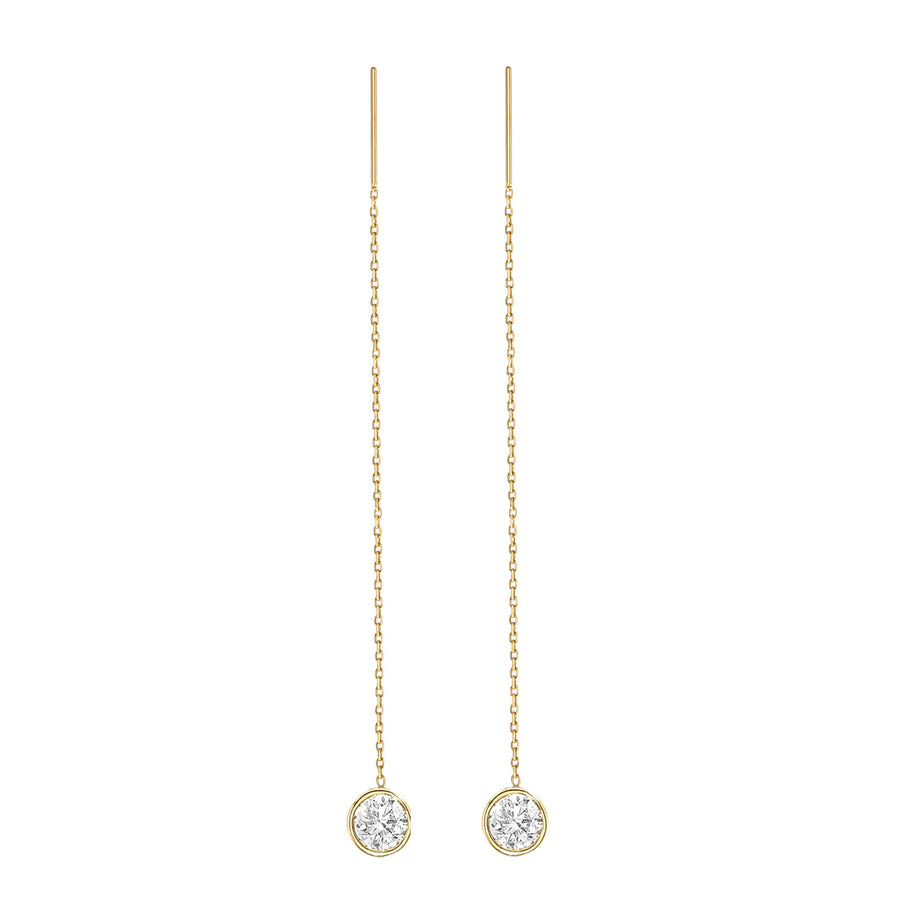 14K Yellow Gold Lab-Grown Diamond Bezel Cable Chain Adjustable Threader Earrings