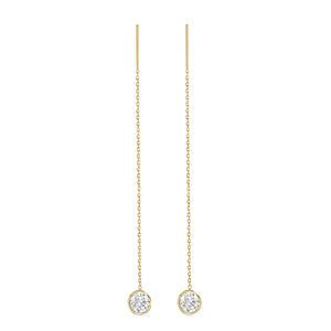 14K Yellow Gold Natural Diamond Bezel Cable Chain Adjustable Long Threader Earrings