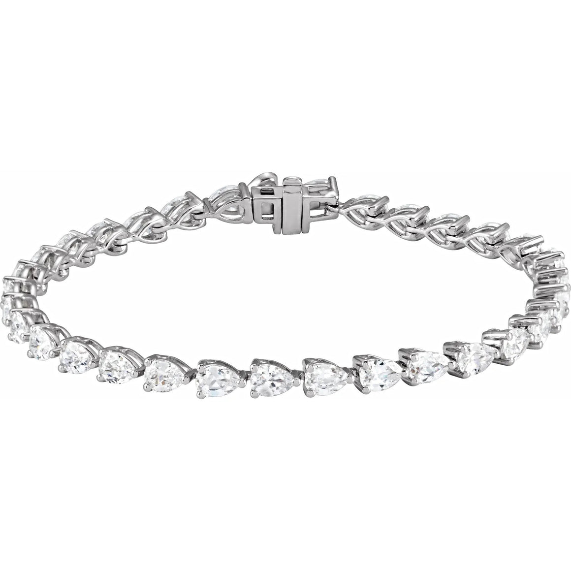 6 And 1/2 Carat Pear Shaped Lab-Grown Diamond Tennis Bracelet In Solid 14K White Gold