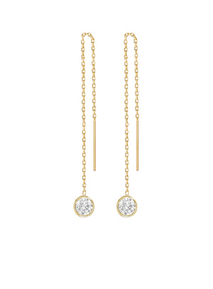 14K Rose Gold Natural Diamond Bezel Cable Chain Adjustable Threader Earrings