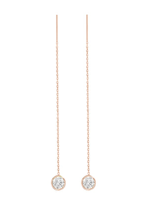 14K White Gold Natural Diamond Bezel Cable Chain Adjustable Threader Earrings