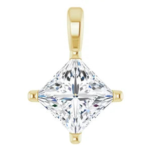 1 And 1/4 Carat Square Diamond Solitaire Charm Pendant In 14K White Gold