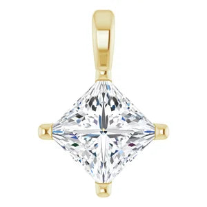 1 And 1/4 Carat Square Diamond Solitaire Charm Pendant In 14K Yellow Gold