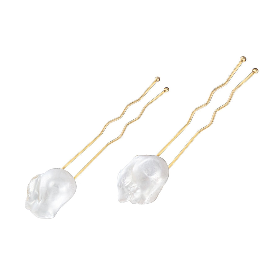 Large White  Baroque Freshwater Pearl Matching Gold-Plated Hair Pins