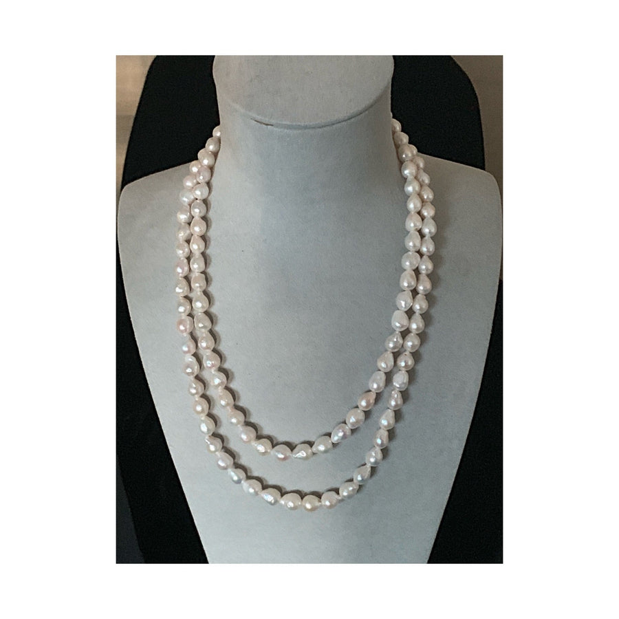 Antibes 14 Inch Minimalist White Baroque Freshwater Pearl Stretch Unisex Choker Necklace ~ Gold Clasp