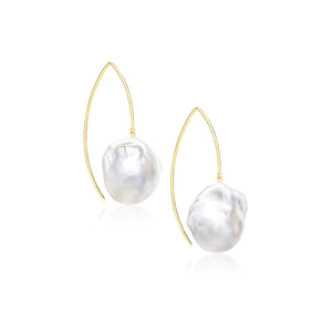 Arc De Triomphe Large White Baroque Freshwater Pearl French Wire Earrings In 14K Gold Filled