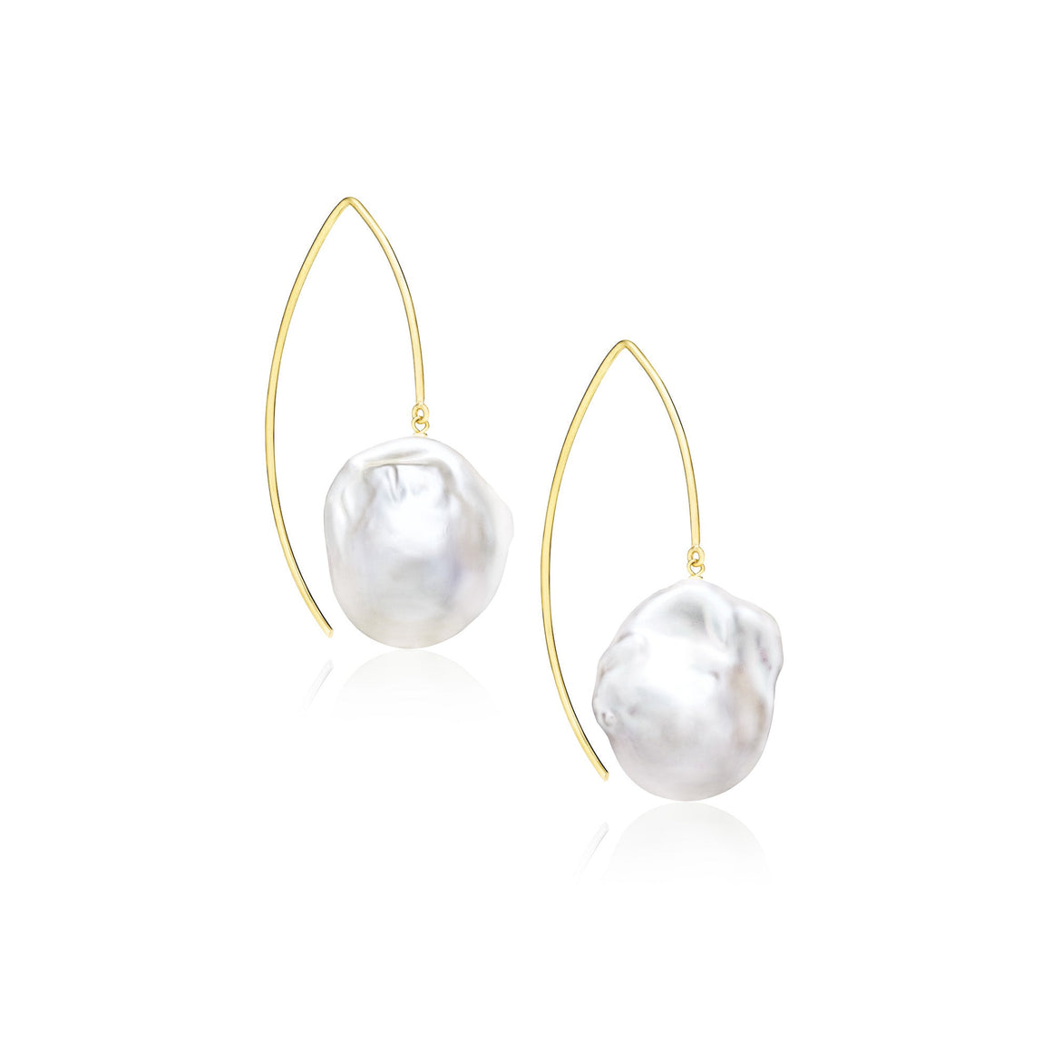 Arc De Triomphe Large White Baroque Freshwater Pearl French Wire Earrings In 14K Gold -Filled