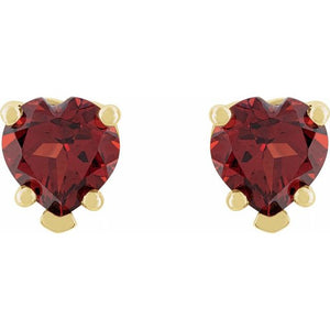 Natural Mozambique Garnet Heart Stud Earrings