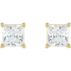 14K Yellow Gold 4 x 4 mm Square 5/8 Carat White Diamond Stud Earrings