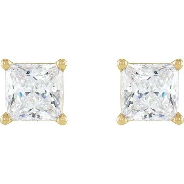 14K Yellow Gold 4 x 4 mm Square 5/8 Carat White Diamond Stud Earrings