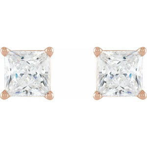 14K Yellow Gold 4 x 4 mm Square 5/8 Carat White Diamond Stud Earrings