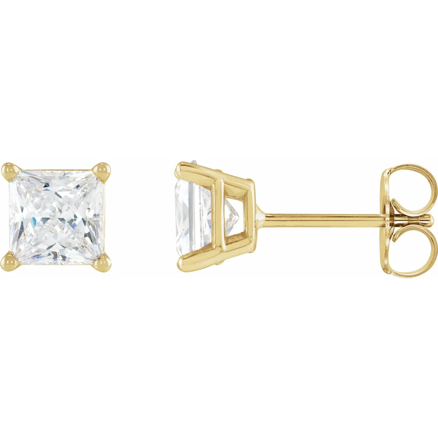 14K Yellow Gold 4 x 4 mm Square 5/8 Carat White Diamond Stud Earrings