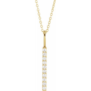 Women's Long Vertical 1/6 Carat Diamond Bar Pendant Necklace In 14K Yellow Gold