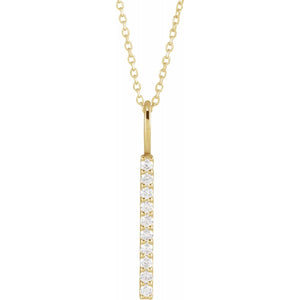 Women's Long Vertical 1/6 Carat Diamond Bar Pendant Charm In 14K Yellow Gold