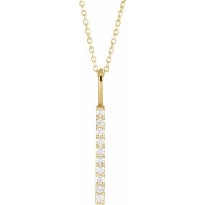 Women's Long Vertical 1/6 Carat Diamond Bar Pendant Necklace In 14K White Gold