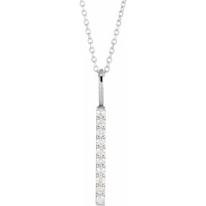 Women's Long Vertical 1/6 Carat Diamond Bar Pendant Necklace In 14K Yellow Gold