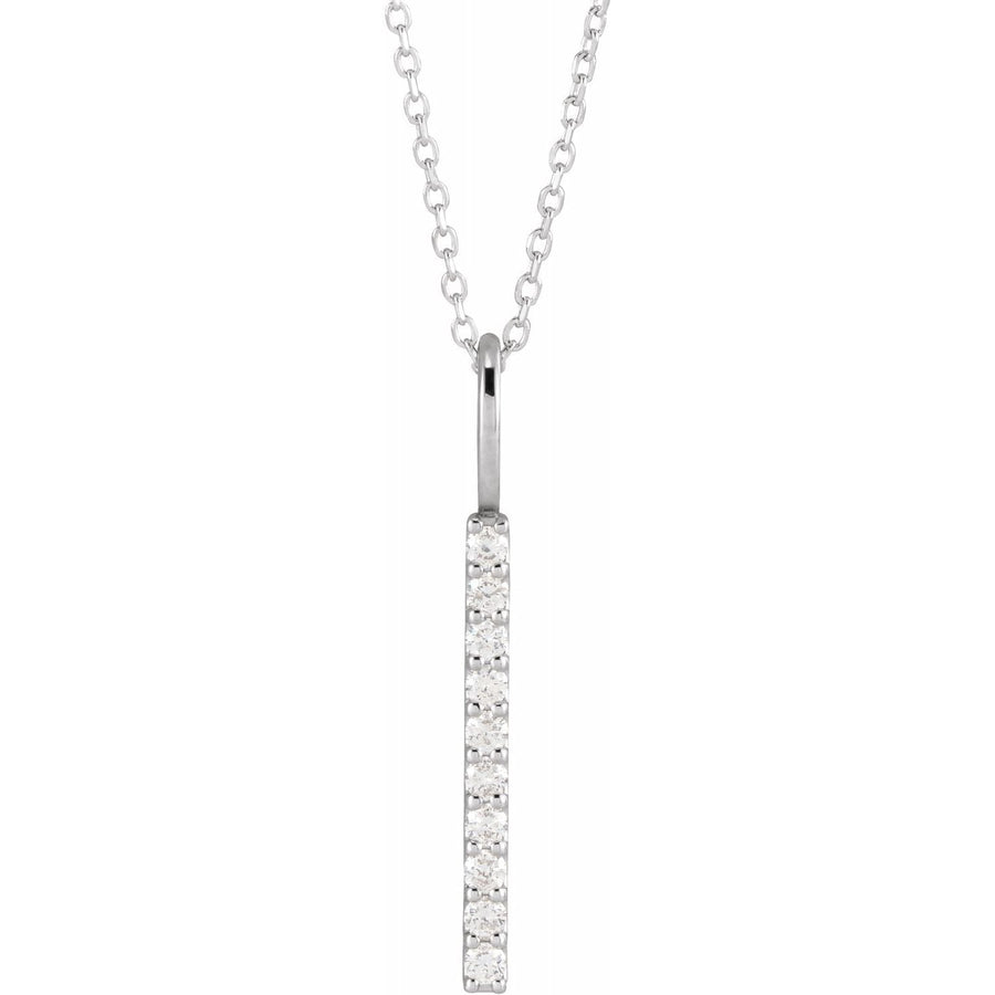 Women's Long Vertical 1/6 Carat Diamond Bar Pendant Charm In 14K White Gold
