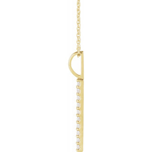 Women's Long Vertical 1/6 Carat Diamond Bar Pendant Necklace In 14K Yellow Gold