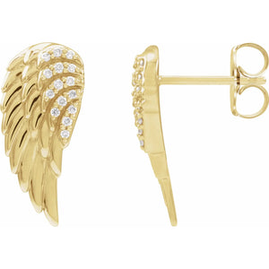 14K Gold And Diamond Angel Wing Drop Earrings