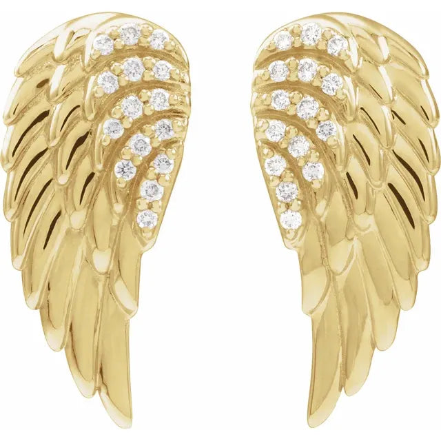 14K Gold And Diamond Angel Wing Drop Earrings