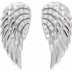 14K Gold And Diamond Angel Wing Drop Earrings