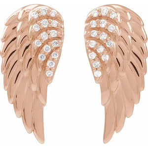 14K Gold And Diamond Angel Wing Drop Earrings