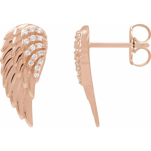 14K Gold And Diamond Angel Wing Drop Earrings