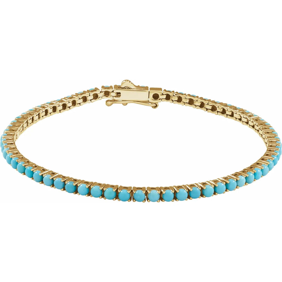 7 And 1/4 Inch Turquoise Tennis Bracelet In 14K Yellow Gold