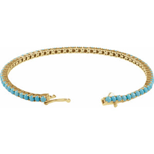 7 And 1/4 Inch Turquoise Tennis Bracelet In 14K Yellow Gold