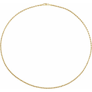 14K Yellow Gold 2 mm Lightweight Rope Chain Necklace