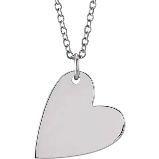 14K White Gold Engravable Sideways Heart Necklace