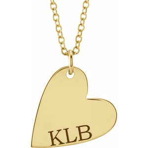 14K Yellow Gold Engravable Sideways Heart Necklace