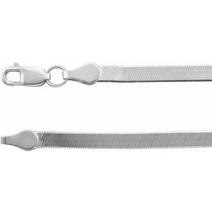 14K White Gold 2.8mm Thin Flexible Herringbone Chain 7" Bracelet