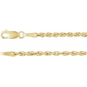 14K Yellow Gold 2 mm Lightweight Rope Chain Necklace
