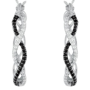 Sterling Silver Black Spinel And Diamond Hoop Earrings