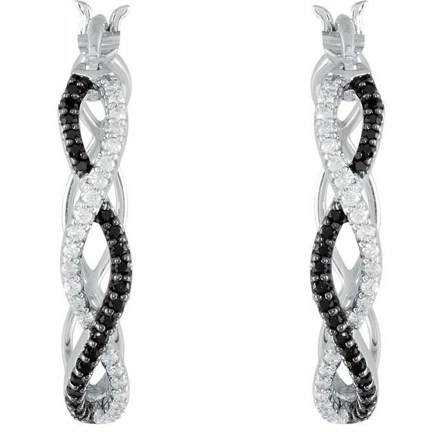 Sterling Silver Black Spinel And Diamond Hoop Earrings