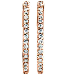 14K Gold Inside-Outside Natural White Diamond Hoop Earrings
