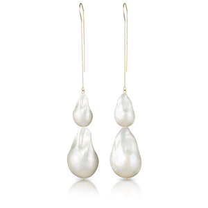 Solid 14 Karat Yellow Gold Double Baroque Freshwater Pearl Graduated Cascade Threader Earrings