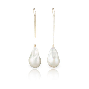 Long freshwater pearl drop dangle threaded earrings. June birthstone 